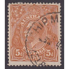 Australian    King George V    5d Chestnut   Single Crown WMK  Plate Variety 1L59